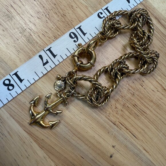 J Crew Gold-Tone Nautical Anchor Charm Bracelet With Twisted Rope Chain & Clasp - Picture 10 of 10